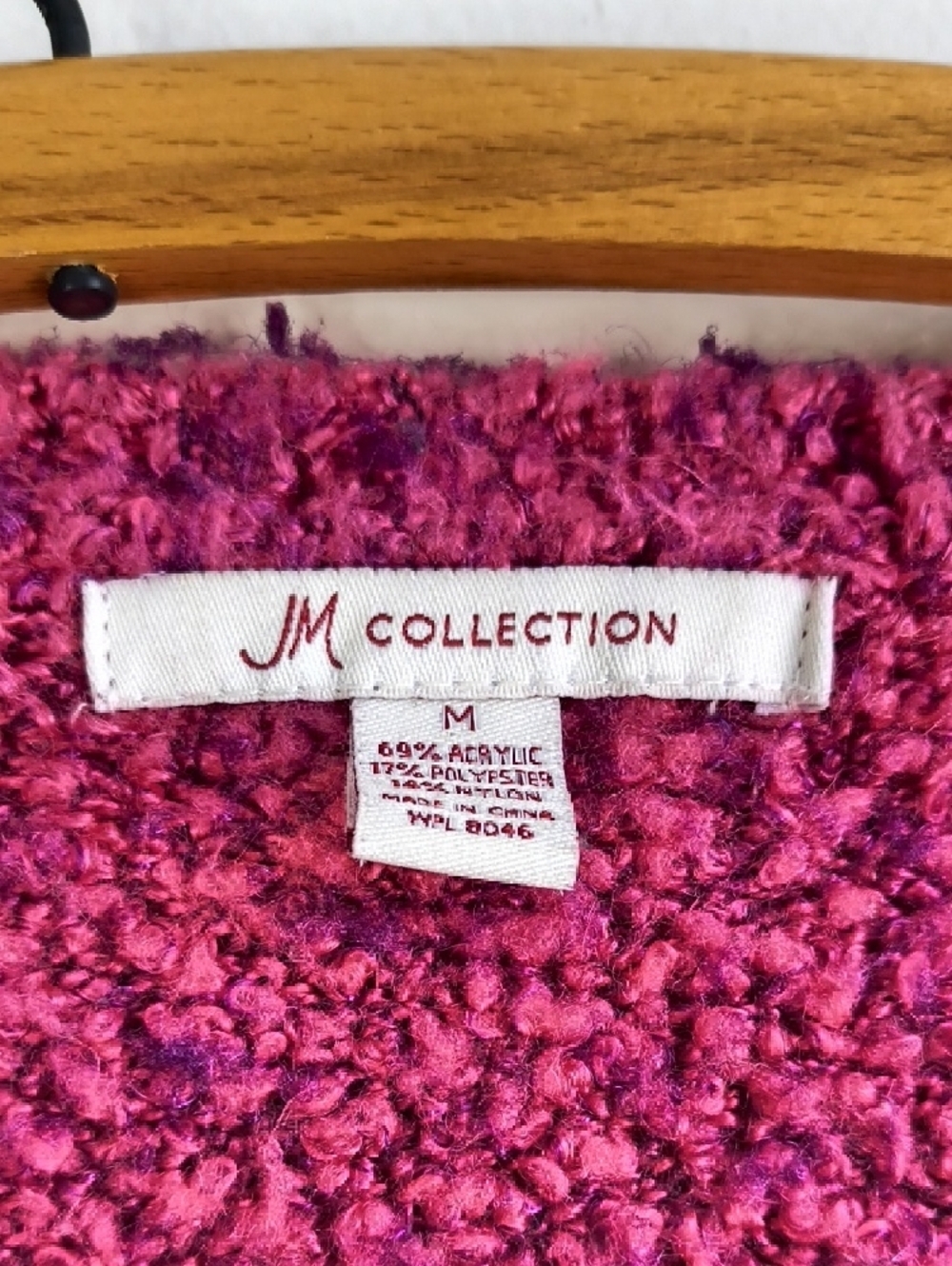JM Collection Raspberry Bouclé V-Neck Sweater - Picture 2 of 5